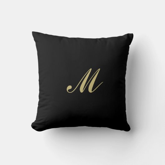 装飾用クッションブラック金ゴールドカスタムモノグラム クッション (正面)