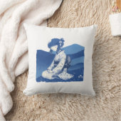 装飾用クッションブルーの着物ガール クッション (ブランケット)