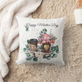 装飾用クッション水彩花とコーヒーマザー クッション (ブランケット)