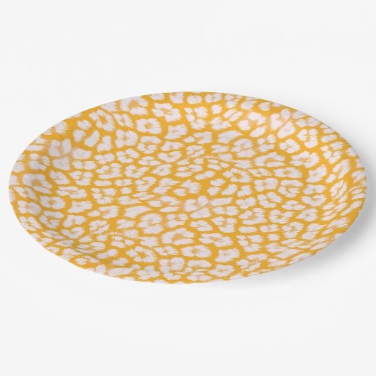 装飾用クッション白色イエロー抽象芸術ヒョウ柄 ペーパープレート (アングル)