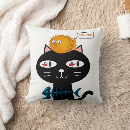 装飾用クッション黒猫魚骨 クッション (ブランケット)