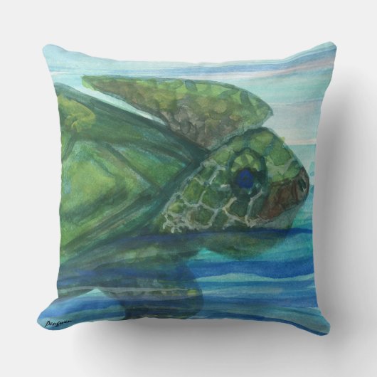 装飾用クッション20x20リバーシブルのマウイのカメかビーチ クッション (正面)