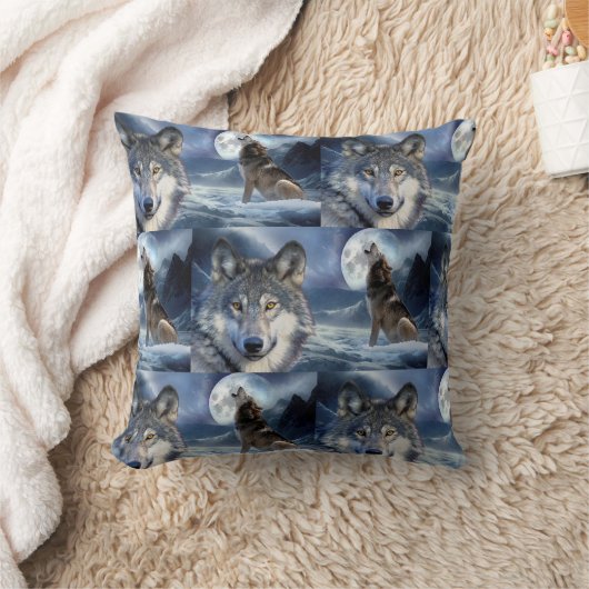 装飾用クッション-イエローストーンウルフ クッション (ブランケット)