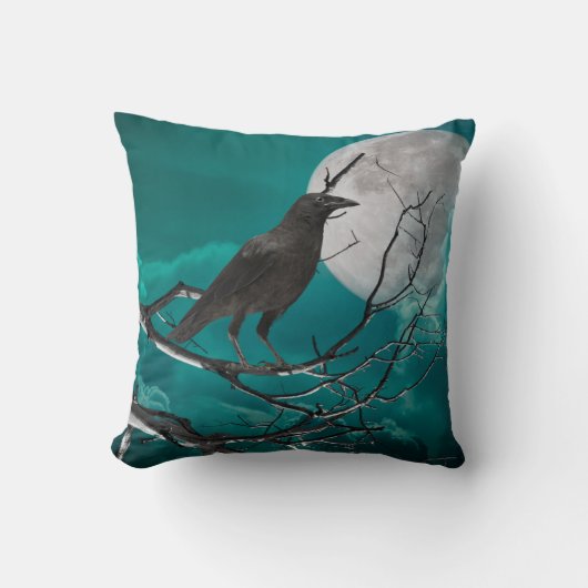 装飾用クッション、グリーンのカラス クッション (正面)