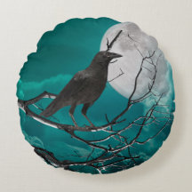 装飾用クッション、グリーンのカラス