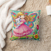 装飾用クッション- 「子猫と笑顔の妖精」 クッション (ブランケット)