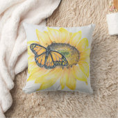 装飾用クッション-（昆虫）オオカバマダラ、モナーク&ひまわり クッション (ブランケット)