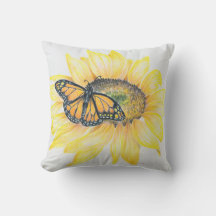 装飾用クッション-（昆虫）オオカバマダラ、モナーク&ひまわり