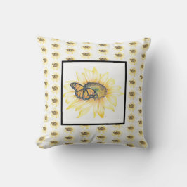 装飾用クッション（昆虫）オオカバマダラ、モナーク&サンフラワープリント クッション