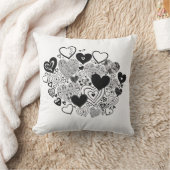 装飾用クッション（白黒）ハート詳細 クッション (ブランケット)