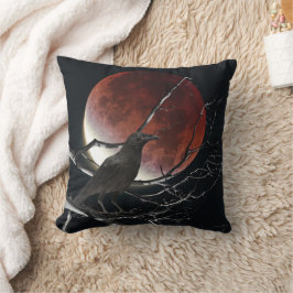 装飾用クッション、赤と黒のカラス クッション