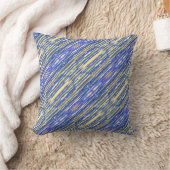 装飾用クッション – 青/黄ストライプ色 クッション (ブランケット)