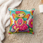 装飾用クッション- 「鳥と微笑む妖精」 クッション (ブランケット)