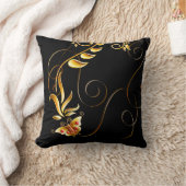 装飾用クッション/黒(金ゴールド渦巻き旋回と蝶) クッション (ブランケット)