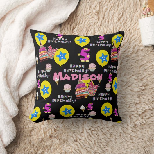 装飾用クッション, #5ハッピーファイブ誕生日ブラック クッション (ブランケット)
