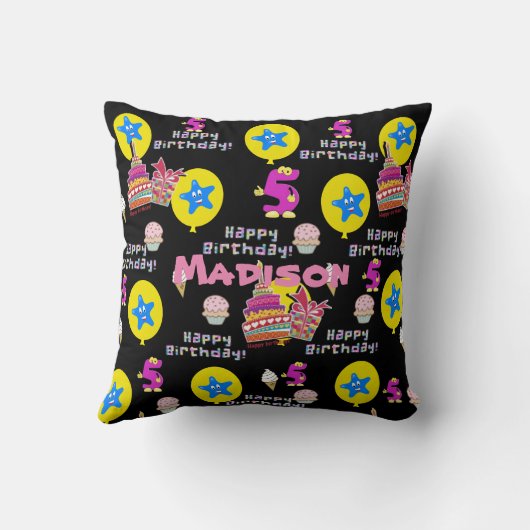 装飾用クッション, #5ハッピーファイブ誕生日ブラック クッション (裏面)