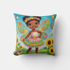 装飾用クッション- "HAPPY FAIRY FAIRY WITH SUNFLOWERS" クッション