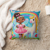 装飾用クッション- "HAPPY FAIRY FAIRY WITH UNICORN" クッション (ブランケット)