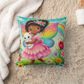 装飾用クッション- 「HAPPY FAIRY WITH KITTEN」 クッション (ブランケット)