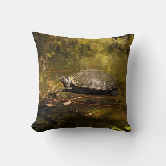 装飾用クッション- Turtle on Log in Pond クッション (正面)
