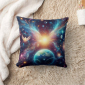 装飾用スローピローに描かれた地球と宇宙 クッション (ブランケット)