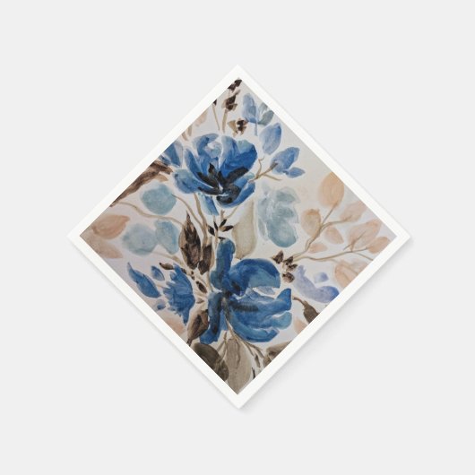 装飾用ナプキン(ブルーウォーターカラーフローラデザイン) スタンダードカクテルナプキン (角)
