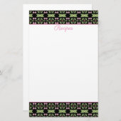 装飾用ピンクおよびグリーンパターン(の模様が)あるレシピシート 便箋 (正面/裏面)