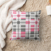 装飾用ピンクとグレーの格子模様 クッション (ブランケット)