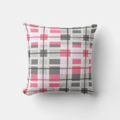 装飾用ピンクとグレーの格子模様 クッション (正面)