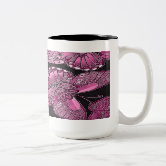 装飾用ピンクバタフライコーヒーマグ ツートーンマグカップ (右)