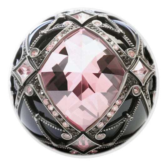装飾用ピンクブラックフェイク宝石 セラミックノブ (正面)