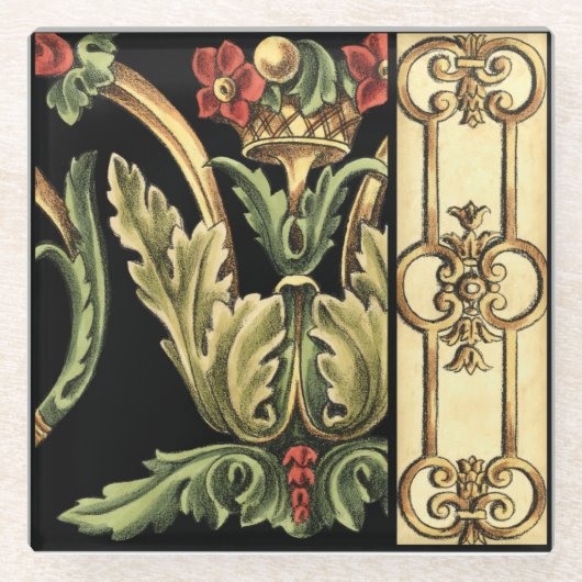 装飾用フローラデザインと黒縁ど ガラスコースター (正面)