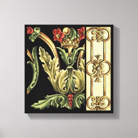 装飾用フローラデザインと黒縁ど キャンバスプリント (正面)