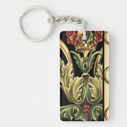 装飾用フローラデザインと黒縁ど キーホルダー (正面)
