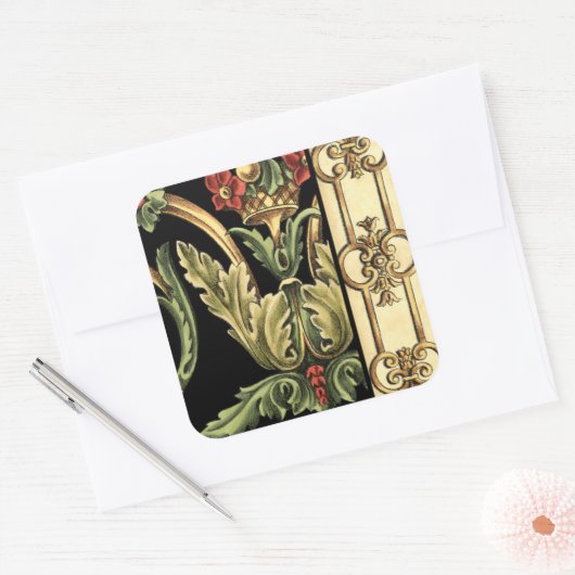 装飾用フローラデザインと黒縁ど スクエアシール (封筒)