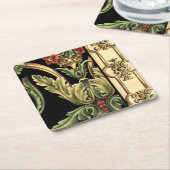 装飾用フローラデザインと黒縁ど スクエアペーパーコースター (アングル)