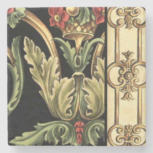 装飾用フローラデザインと黒縁ど ストーンコースター (正面)