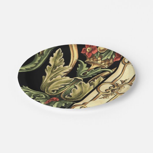 装飾用フローラデザインと黒縁ど ペーパープレート (アングル)