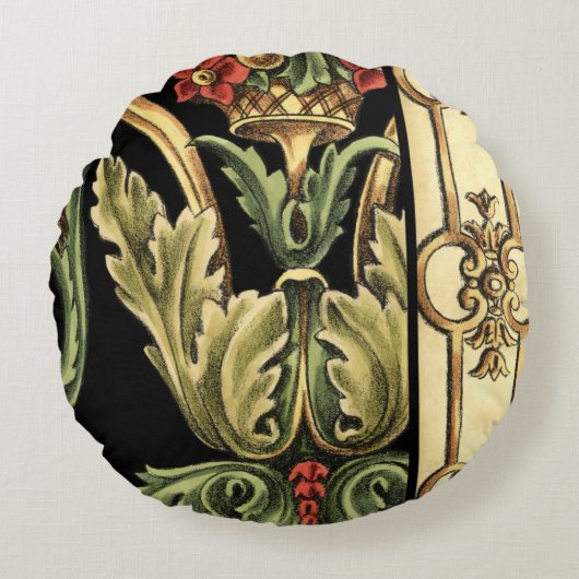 装飾用フローラデザインと黒縁ど ラウンドクッション (正面)