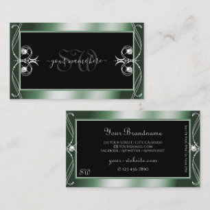 装飾用ブラックグリーンスパークルダイヤモンドモノグラム 名刺