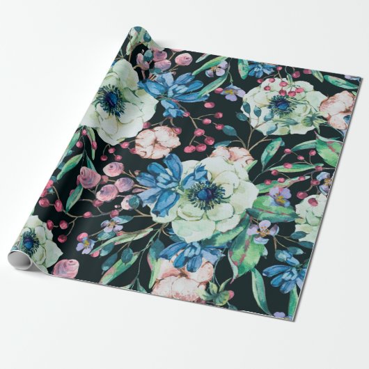 装飾用ヴィンテージ水色天然シームレスパット ラッピングペーパー (アンロールド)