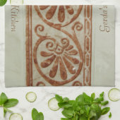 装飾用地中海の茶縁どと文字 キッチンタオル (折り畳み)