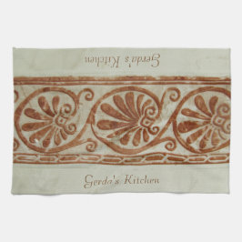 装飾用地中海の茶縁どと文字 キッチンタオル