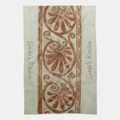 装飾用地中海の茶縁どと文字 キッチンタオル (縦)