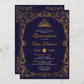 装飾用王室の金ゴールドブルークラウンストーリーブックメンス 招待状 (正面/裏面)