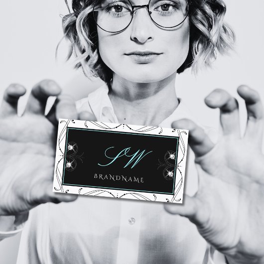 装飾用白黒きらめくダイヤモンドイニシャル 名刺