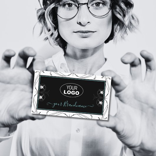 装飾用白黒きらめくダイヤモンド追加ロゴ 名刺