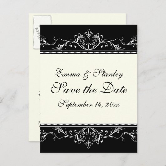 装飾用縁ど白黒日付の保存 案内ポストカード (正面/裏面)