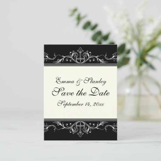 装飾用縁ど白黒日付の保存 案内ポストカード (スタンド正面)