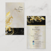 装飾用葉の/渦巻き黒/金ゴールド 名刺 (正面/裏面)